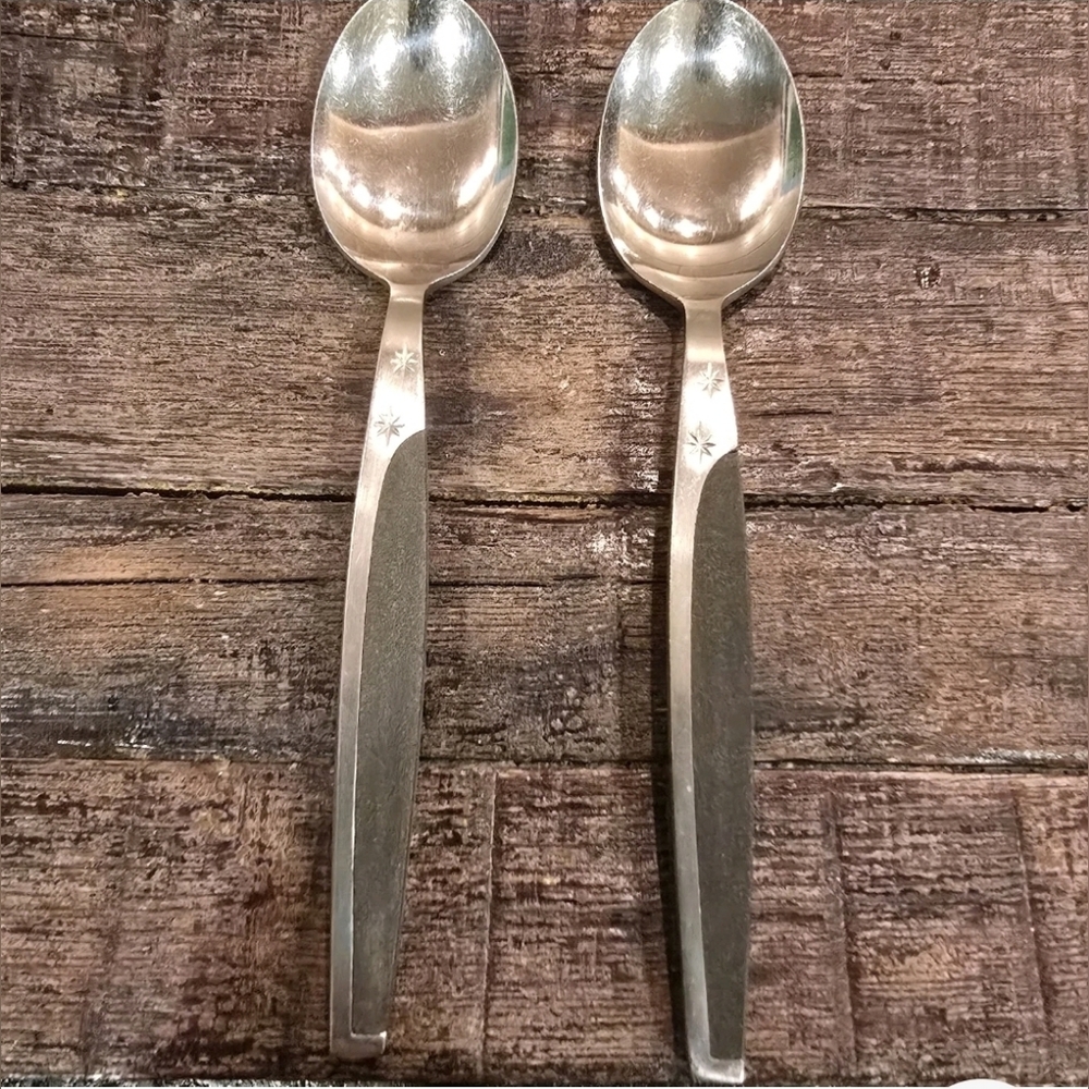 Vintage Mar-crest Ebony Elegance 2 Star Atomic Starburst Soup Spoons Set Of 2